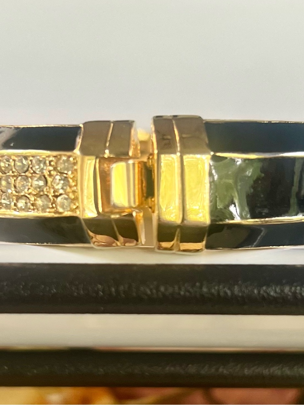 Valentino Gold and Black Enamel Bangle Bracelet withCrystal Pavé - Picture 3 of 11